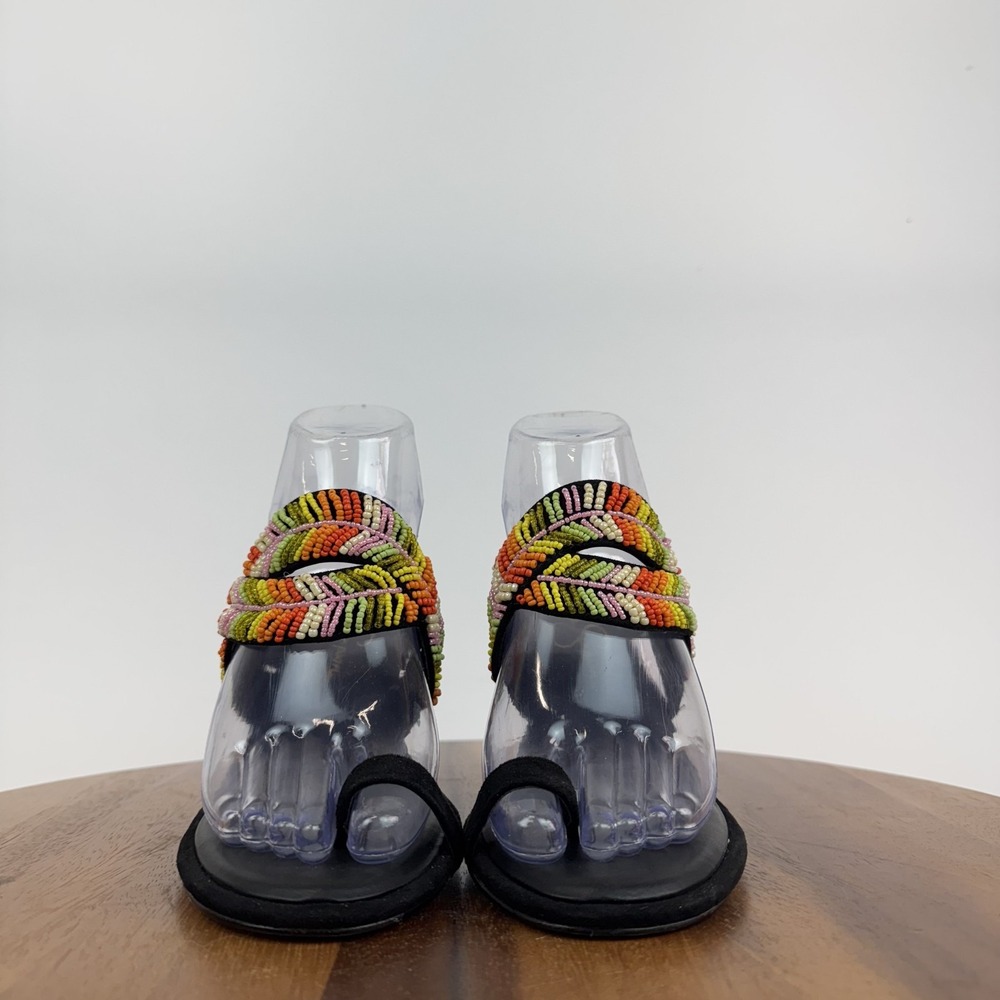New Womens Jessica Simpson Rixei Black Rainbow Beaded Heel Sandals Size 6 M NWOB - Picture 3 of 9